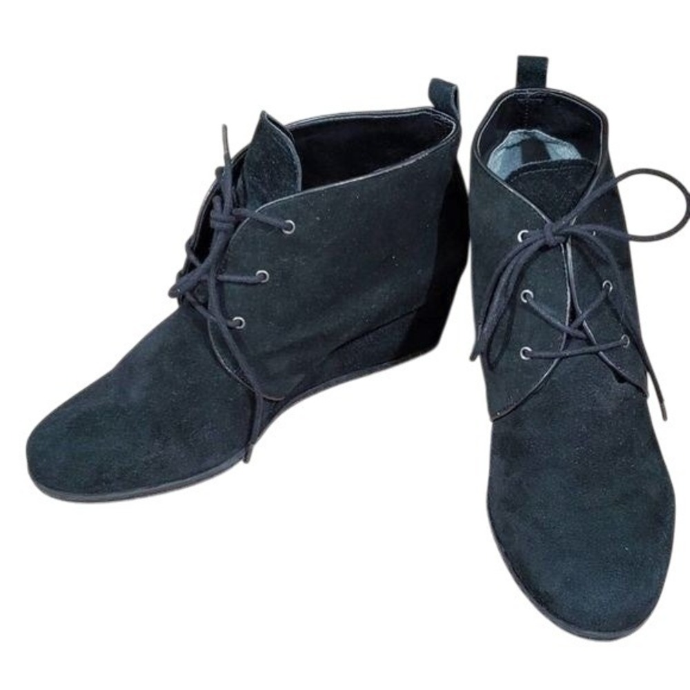 FRANCO Sarto Annabelle black‎ suede lace up Wedge Comfy Botties boots size 10
